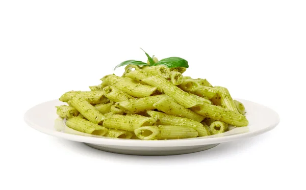 Plate Pesto Pasta White Background — Stock Photo, Image