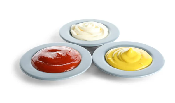 Bowls Different Sauces Isolated White Background — Stock Photo, Image
