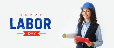 Hafif arkaplanda kadın mimar ile İşçi Bayramı için afiş