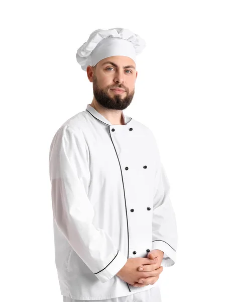 Man Bakker Uniform Witte Achtergrond — Stockfoto