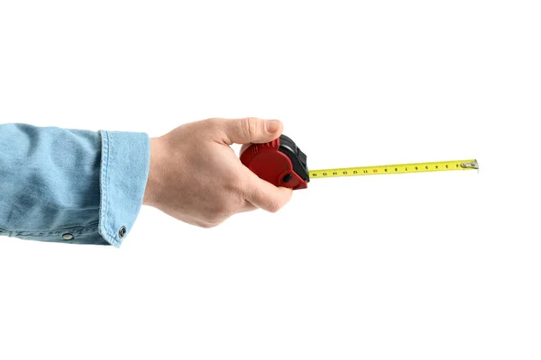 Worker Measure Tape White Background — Stock Photo, Image