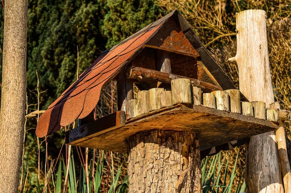 Pohled Dřevěný Domek Pro Ptáky Venku Detailní Záběr — Stock fotografie