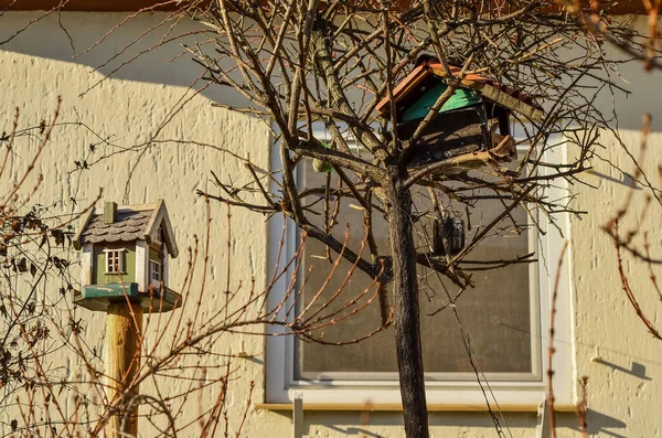 Vista Della Casa Uccelli Legno Sulla Strada — Foto Stock