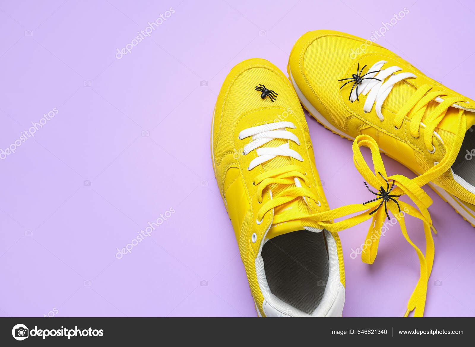 Sneakers Tied Shoe Laces Spiders Lilac Background April Fools' Day Stock  Photo by ©serezniy 646621340