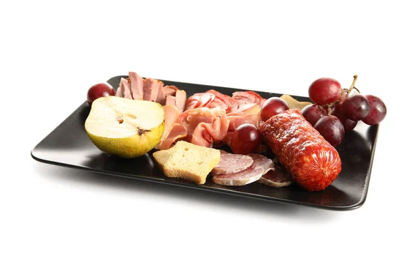 Plate Assortment Tasty Deli Meats Isolated White Background — Stock Photo, Image