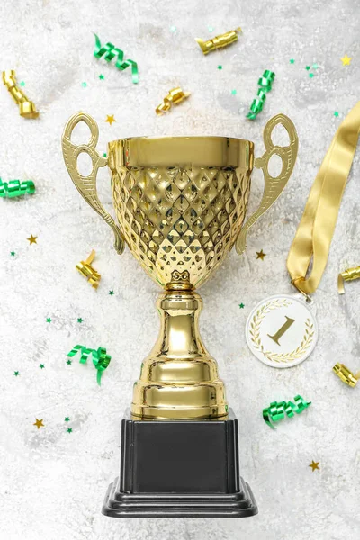 Gold Cup First Place Medal Serpentine Grunge Background — Stock Photo, Image