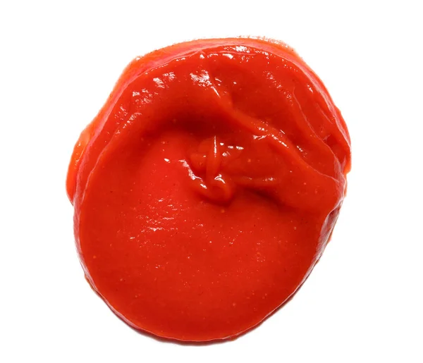 Droppe Välsmakande Ketchup Isolerad Vit Bakgrund Närbild — Stockfoto