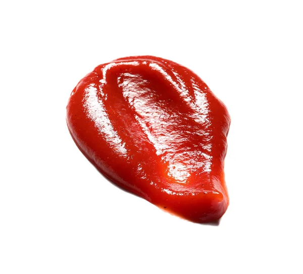 Ketchup Saboroso Derramado Isolado Fundo Branco — Fotografia de Stock