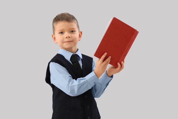 Cute Little Teacher Book Grey Background —  Fotos de Stock
