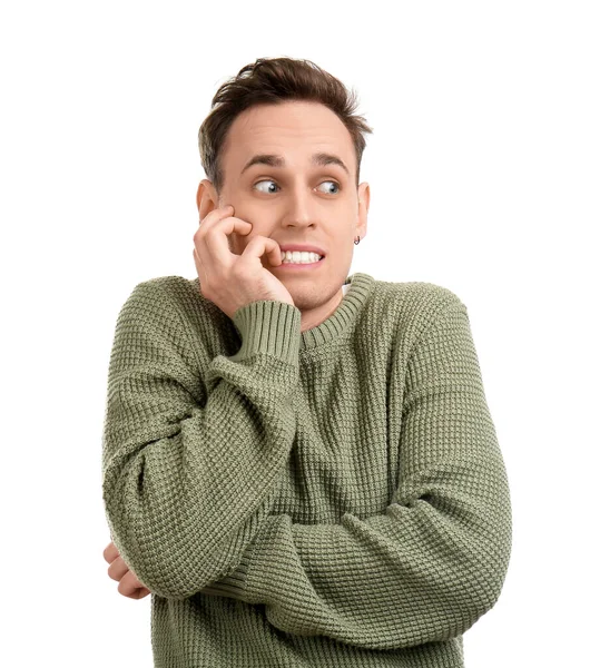 Scared Young Man White Background — Stock Photo, Image