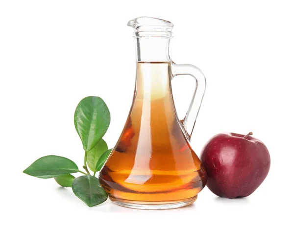 Jug Fresh Apple Cider Vinegar Fruit Isolated White Background — Stock Photo, Image