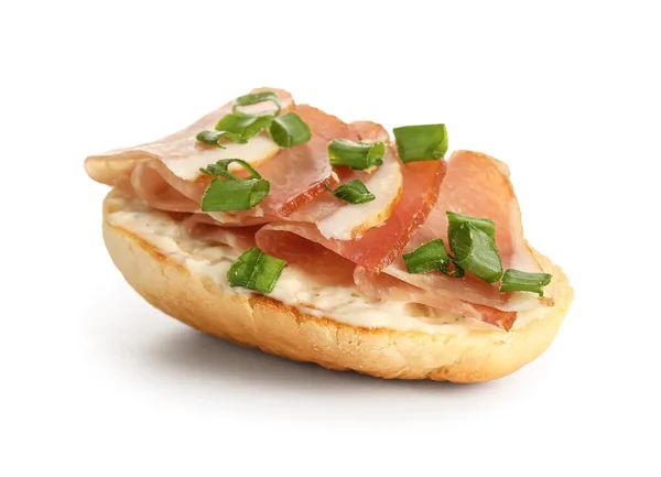 Tasty Bruschetta Ham Isolated White Background — Stock Photo, Image