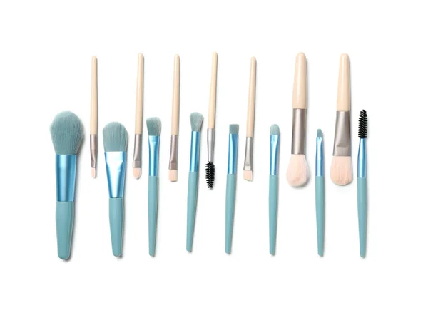 Composition Different Makeup Brushes Isolated White Background — Stock Photo, Image