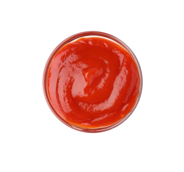 Tigela Ketchup Saboroso Isolado Fundo Branco — Fotografia de Stock