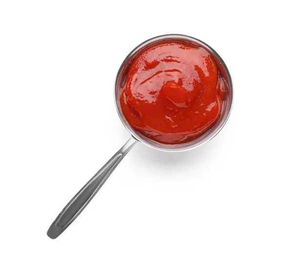 Bowl Ízletes Ketchup Elszigetelt Fehér Alapon — Stock Fotó
