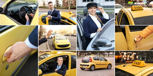 Collage Tassisti Con Auto — Foto Stock