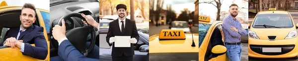 Collage Make Taxi Drivers Cars — Stock Photo, Image