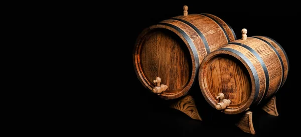Wooden Barrels Dark Background Space Text — Stock Photo, Image