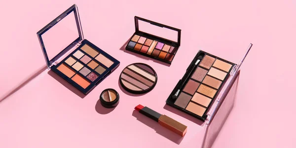 Set Professional Makeup Cosmetics Pink Background — Stock Photo, Image