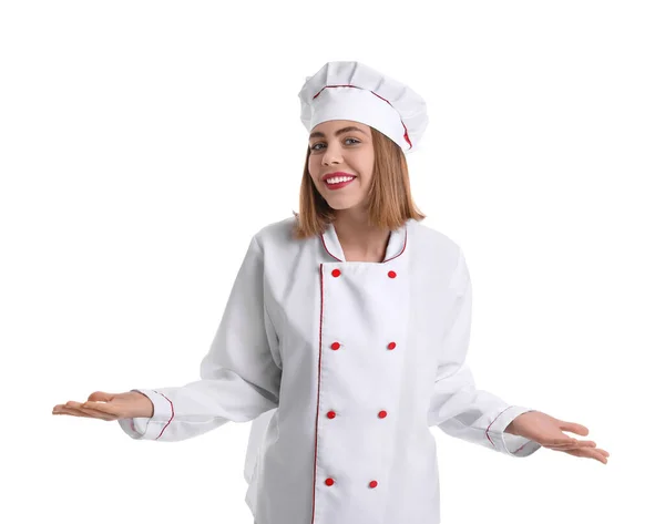 Female Baker Uniform White Background — Zdjęcie stockowe