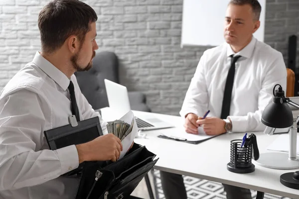 Businessman Taking Bribe Briefcase Office — Stock Photo, Image