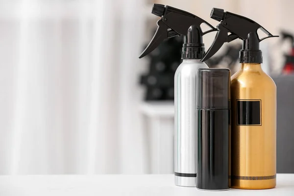 Hair Sprays Table Beauty Salon Closeup — Stock Photo, Image