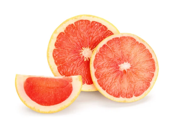 Érett Grapefruit Szeletek Fehér Alapon — Stock Fotó