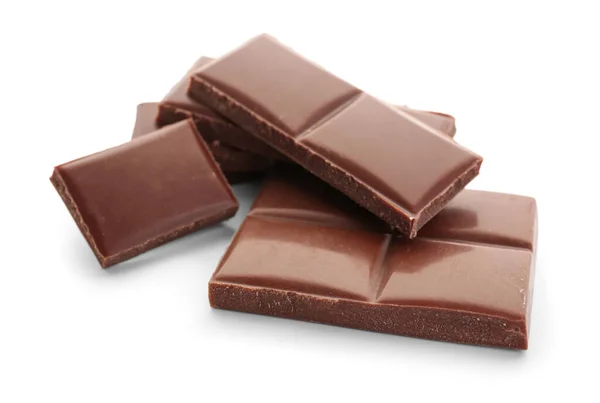 Шматочки Смачного Шоколадного Бару Білому Тлі — стокове фото