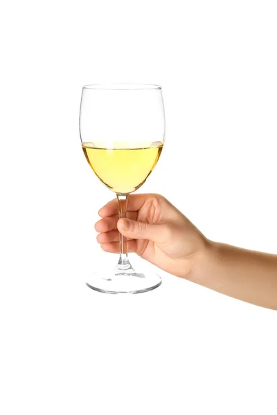Weibliche Hand Hält Glas Wein Isoliert Auf Weißem Hintergrund — Stockfoto
