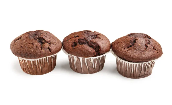 Lekkere Chocolade Cupcakes Geïsoleerd Witte Achtergrond — Stockfoto