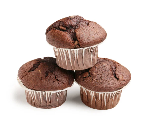 Cupcakes Chocolate Saborosos Isolados Fundo Branco — Fotografia de Stock