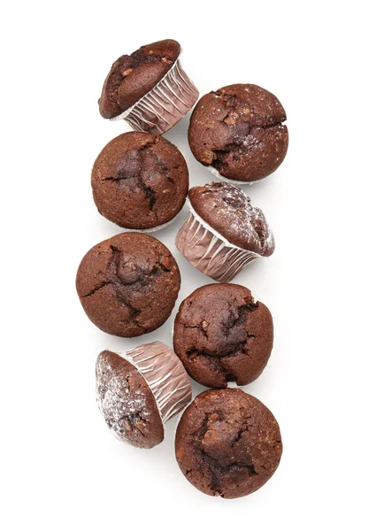 Lekkere Chocolade Cupcakes Geïsoleerd Witte Achtergrond — Stockfoto