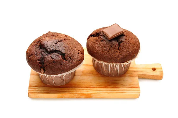 Ξύλινη Πλακέτα Νόστιμα Σοκολατένια Cupcakes — Φωτογραφία Αρχείου