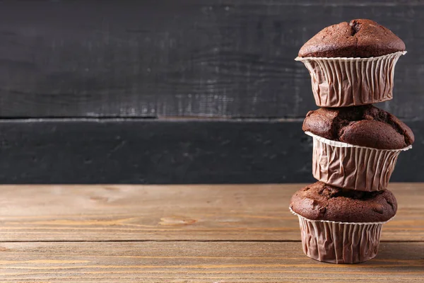 Tasty Chocolate Cupcakes Wooden Table — Stock Photo, Image