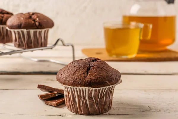 Cupcakes Chocolate Saborosos Mesa — Fotografia de Stock