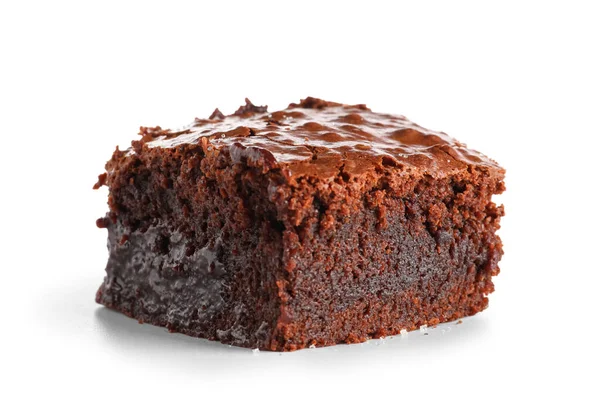 Piece Tasty Chocolate Brownie Isolated White Background — Zdjęcie stockowe