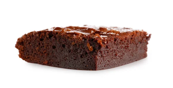 Piece Tasty Chocolate Brownie Isolated White Background — Stock Fotó