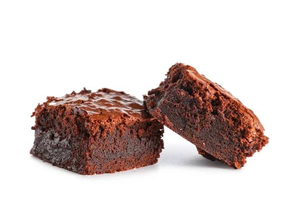 Кусочки Вкусного Шоколадного Брауни Белом Фоне — стоковое фото