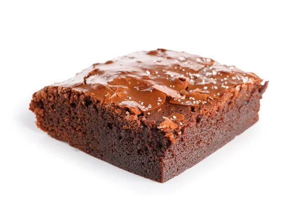 Trozo Sabroso Brownie Chocolate Aislado Sobre Fondo Blanco — Foto de Stock