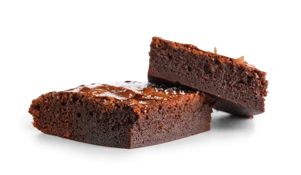 Pieces Tasty Chocolate Brownie Isolated White Background — Zdjęcie stockowe