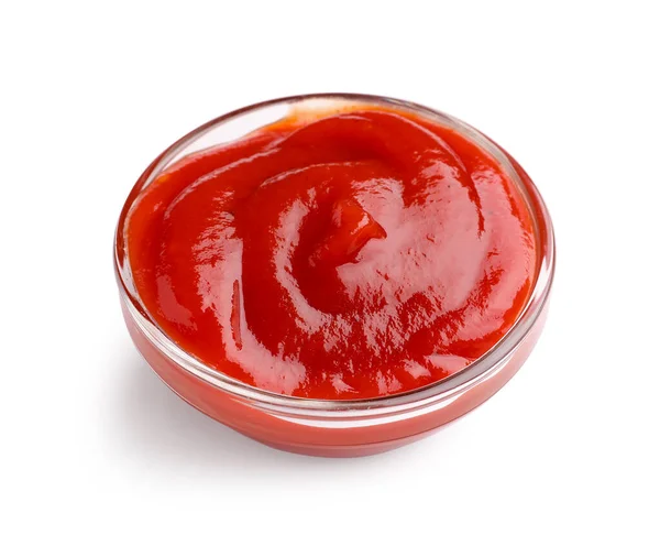 Skål Välsmakande Ketchup Isolerad Vit Bakgrund — Stockfoto