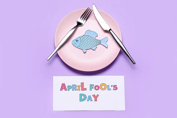 Papel Com Texto April Fool Day Configuração Peixe Mesa Fundo — Fotografia de Stock
