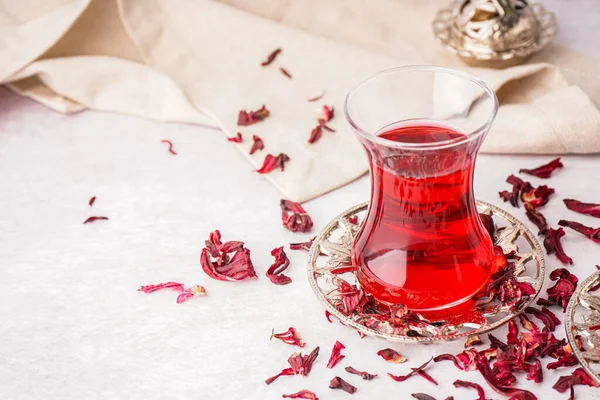 Glass Turkish Hibiscus Tea White Table — Stock Photo, Image