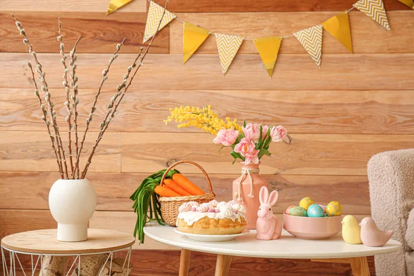Interior Sala Estar Decorada Para Celebración Pascua Con Mesas — Foto de Stock