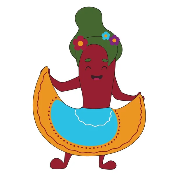 面白いメキシコの赤唐辛子とともにスカート上の白い背景 — ストックベクタ