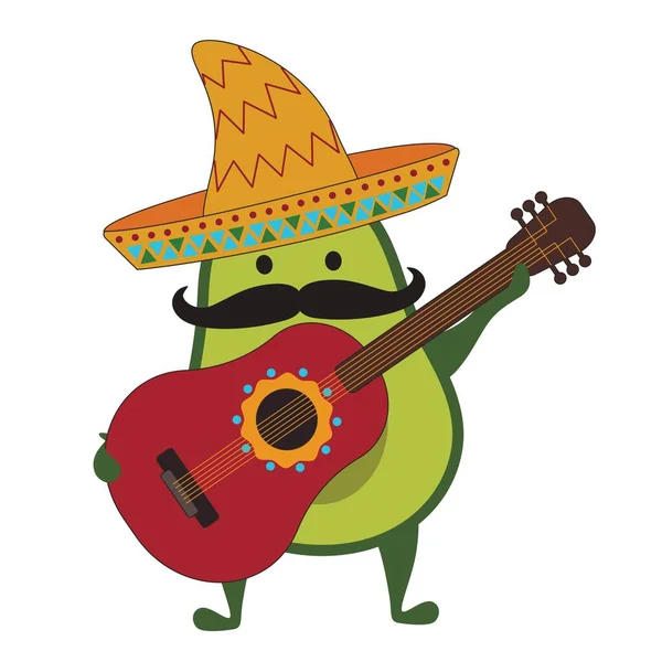 Avocat Mexicain Drôle Avec Sombrero Guitare Sur Fond Blanc — Image vectorielle