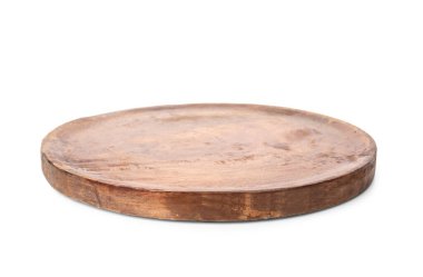 Beyaz arka plan üzerinde yuvarlak ahşap tahta