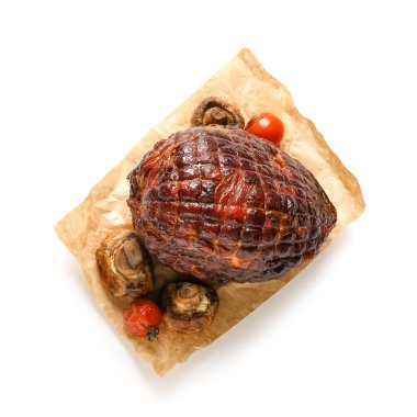 Lezzetli tütsülenmiş jambon ve ızgara sebze.