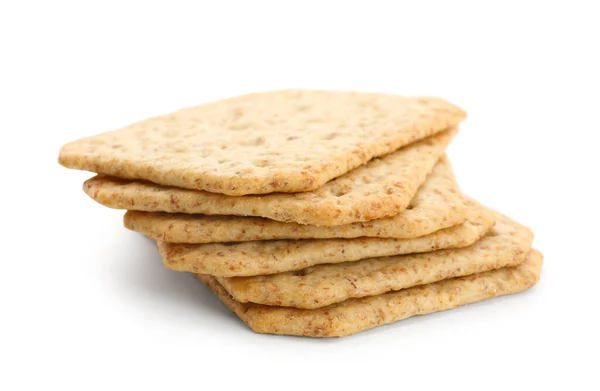 Stapel Smakelijke Crackers Geïsoleerd Witte Achtergrond — Stockfoto