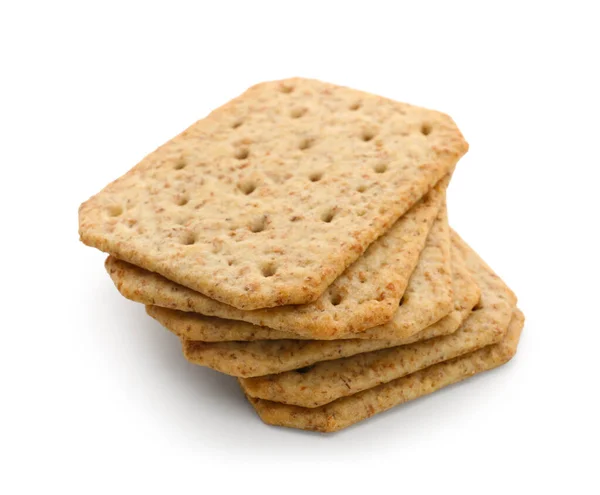 Stapel Smakelijke Crackers Geïsoleerd Witte Achtergrond — Stockfoto